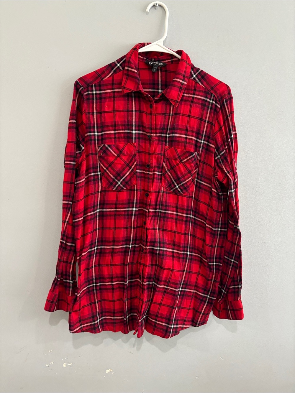 Express Red Plaid Button-Down Shirt